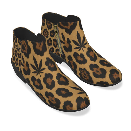 Jane Dope leopard print vegan suede ankle booties, side view