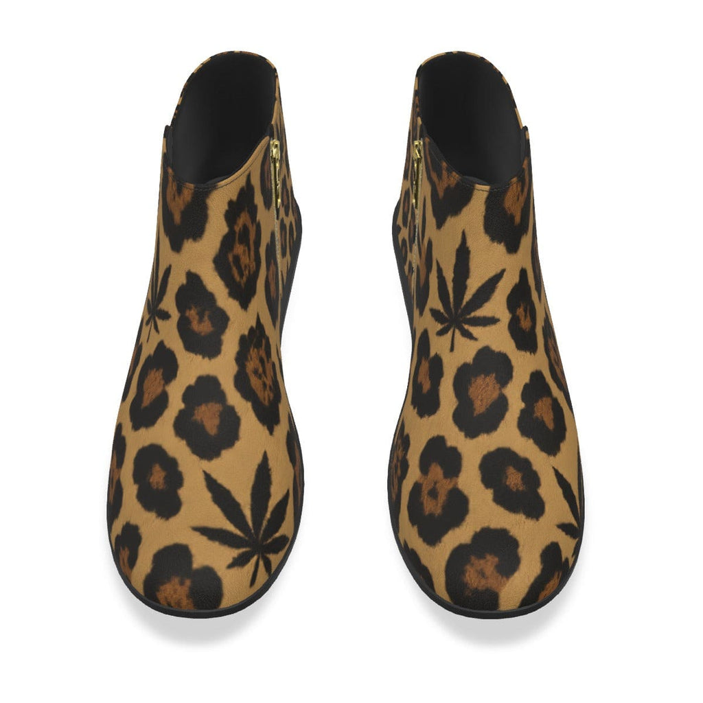 Leopard print vegan suede ankle booties in white, side profile