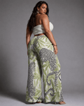 Leopard print wide leg pants, close-up showing fabric and print detail