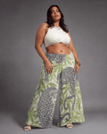 Leopard print wide leg pants, lifestyle shot showing silhouette