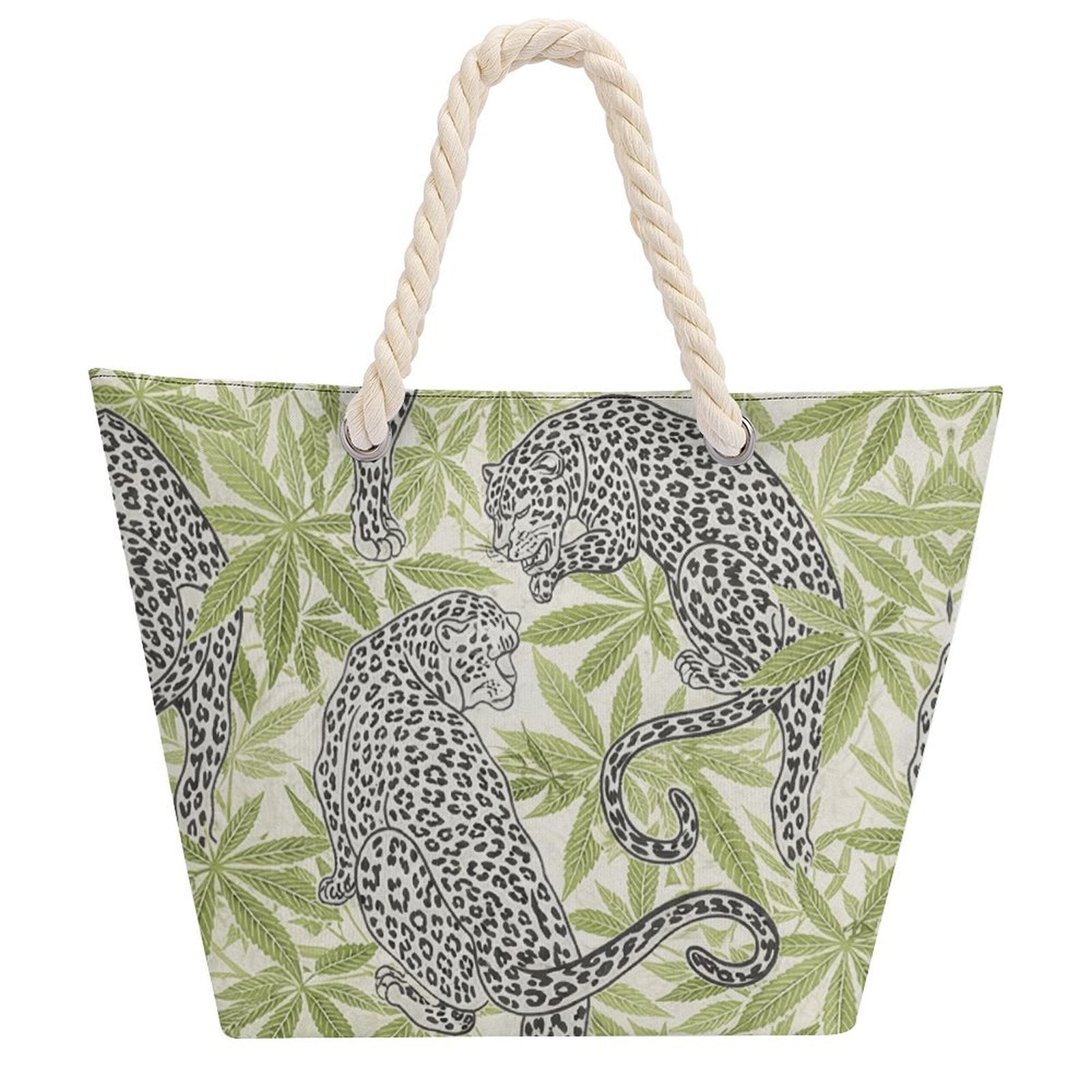 Jane Dope Leopard Hemp Rope Tote — open-top tote with leopard print and rope handles