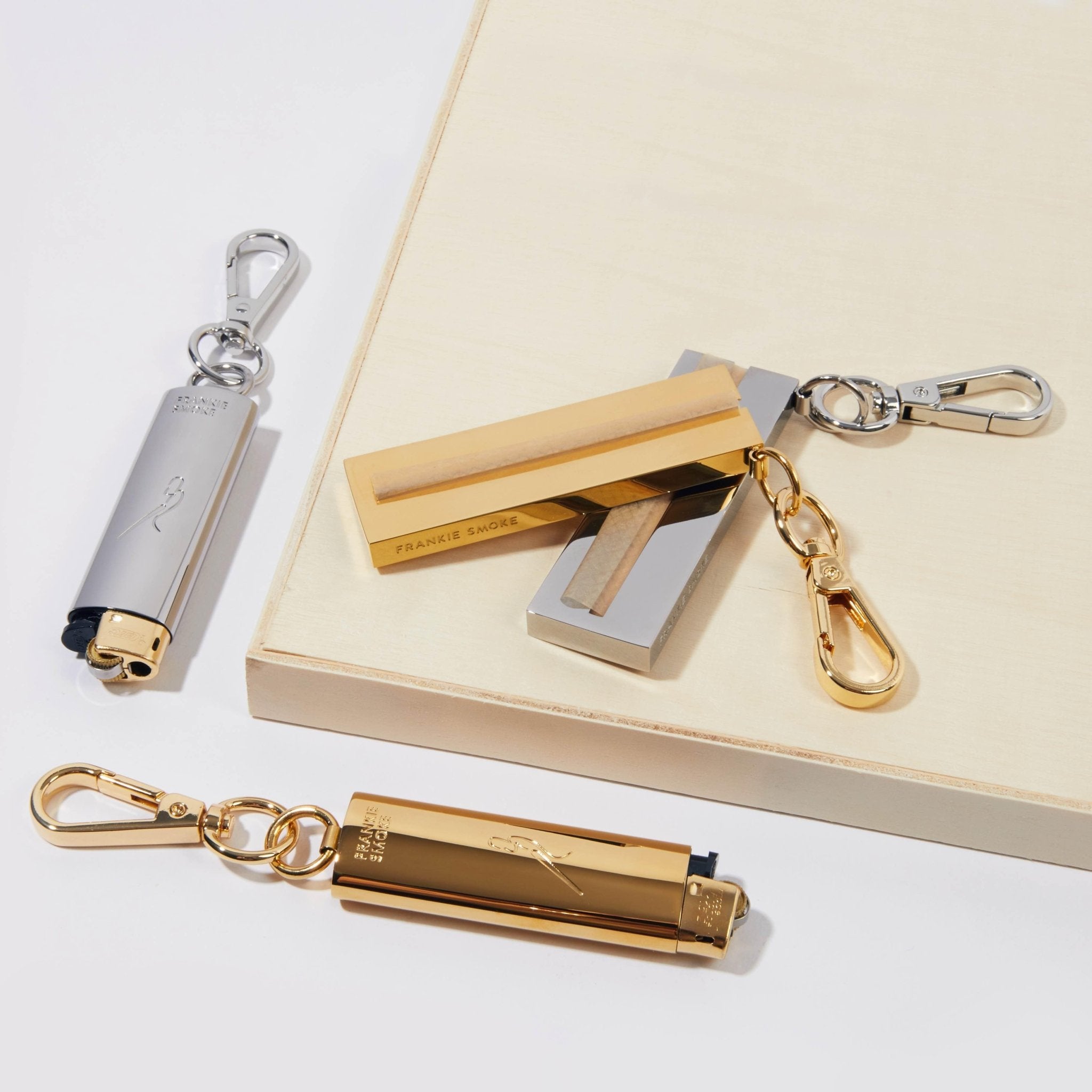 Lighter keychain in black, angled view