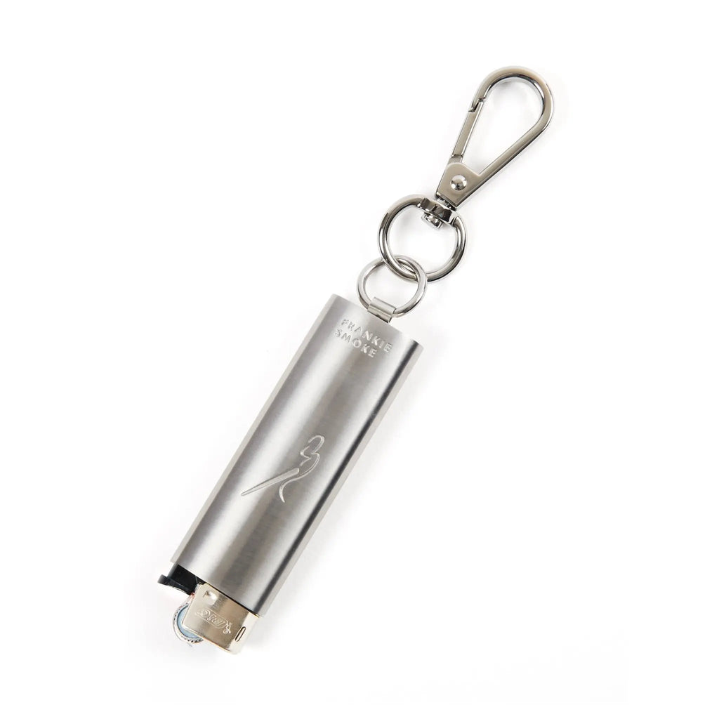 Brushed silver lighter keychain, product shot