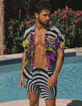 Jane Dope LIT graphic print men's beach shirt and shorts set, lifestyle front view