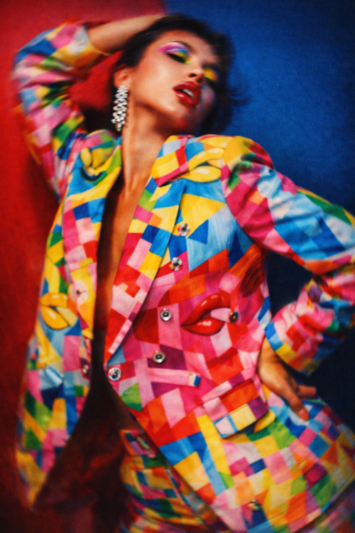 Jane Dope MAX LIP Double Breasted Blazer — bold lip print structured double breasted blazer
