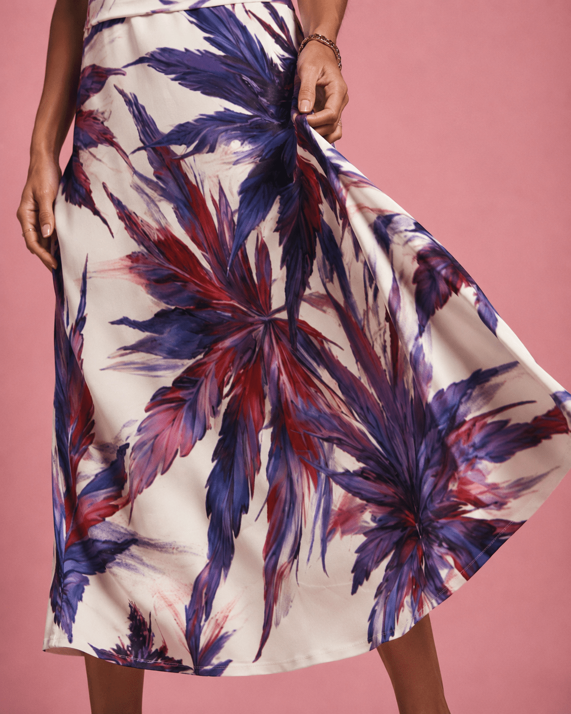 Mendo print tie-waist dress, walking shot on model