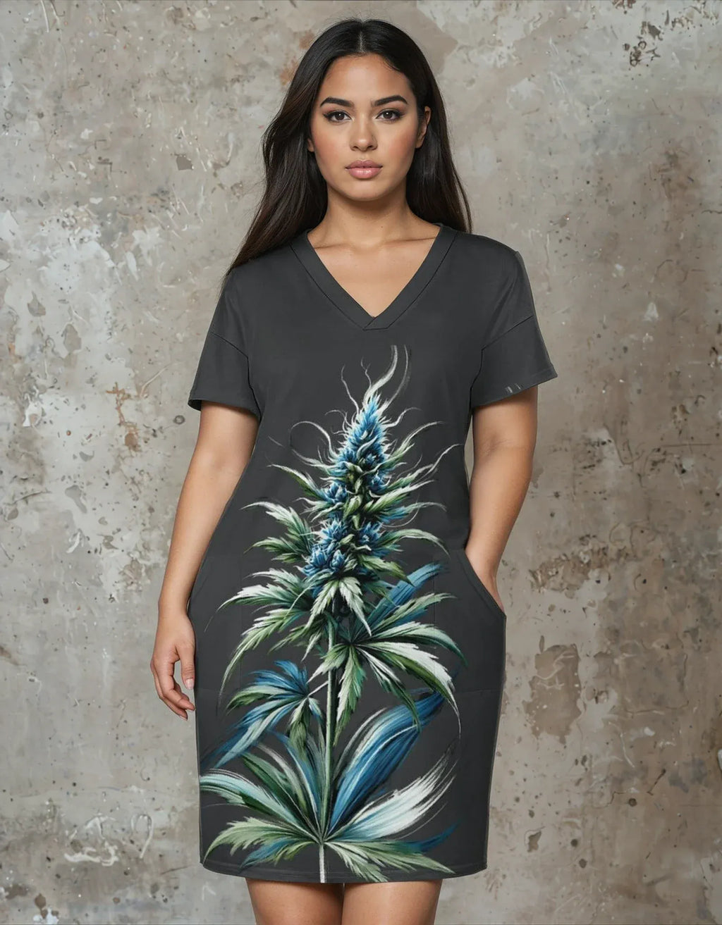 Jane Dope Blue Dream Pocket Tee Dress — blue floral print midi dress with side pockets