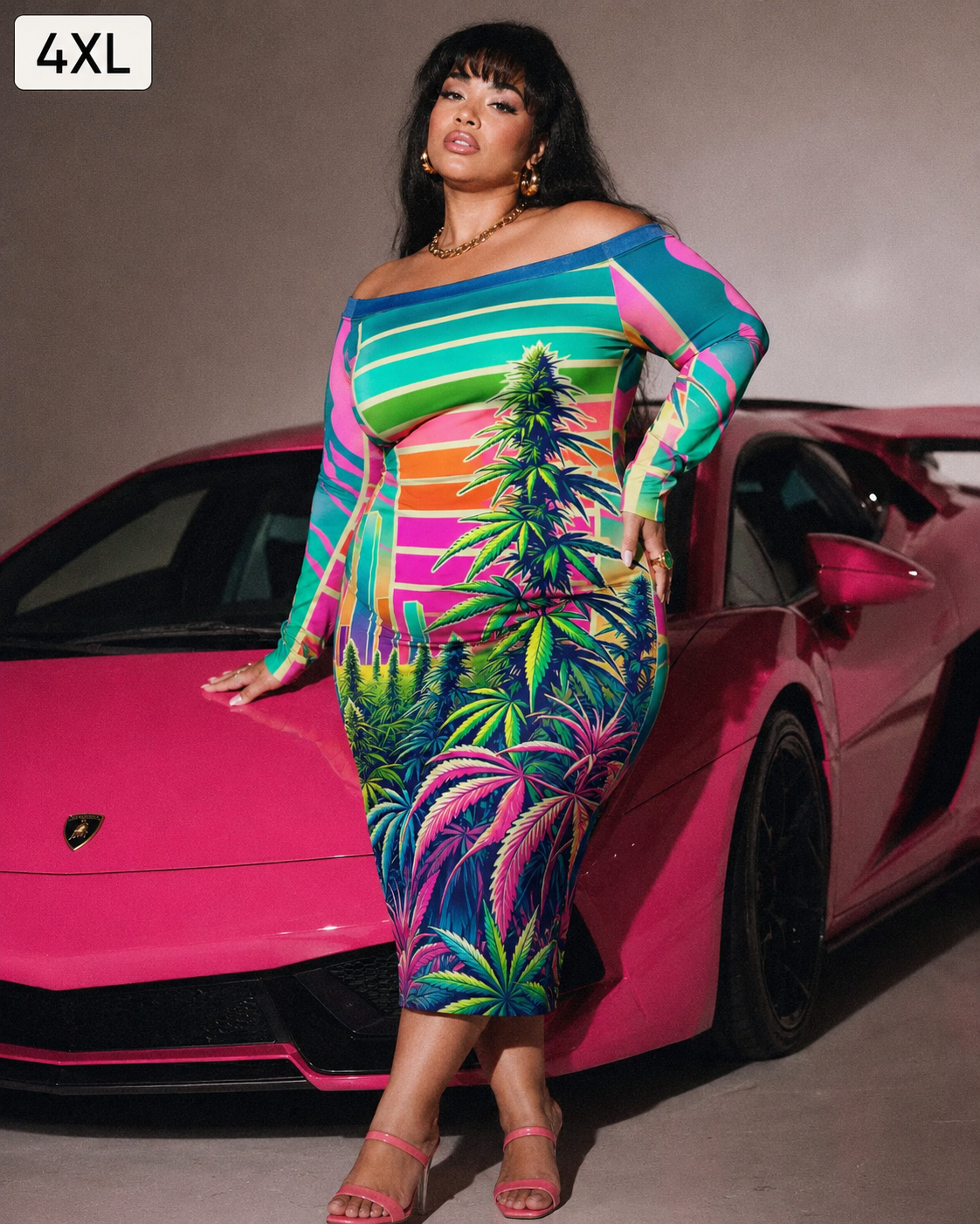 Neon Lambo Off the shoulder dress Artsadd