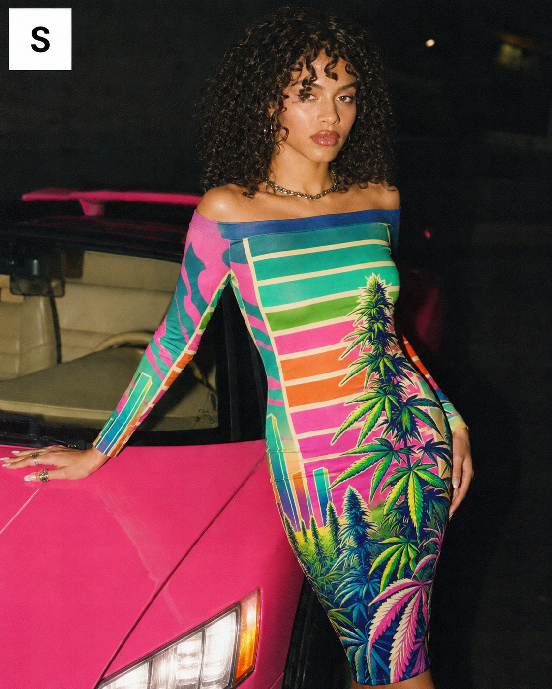 Neon Lambo Off the shoulder dress Artsadd