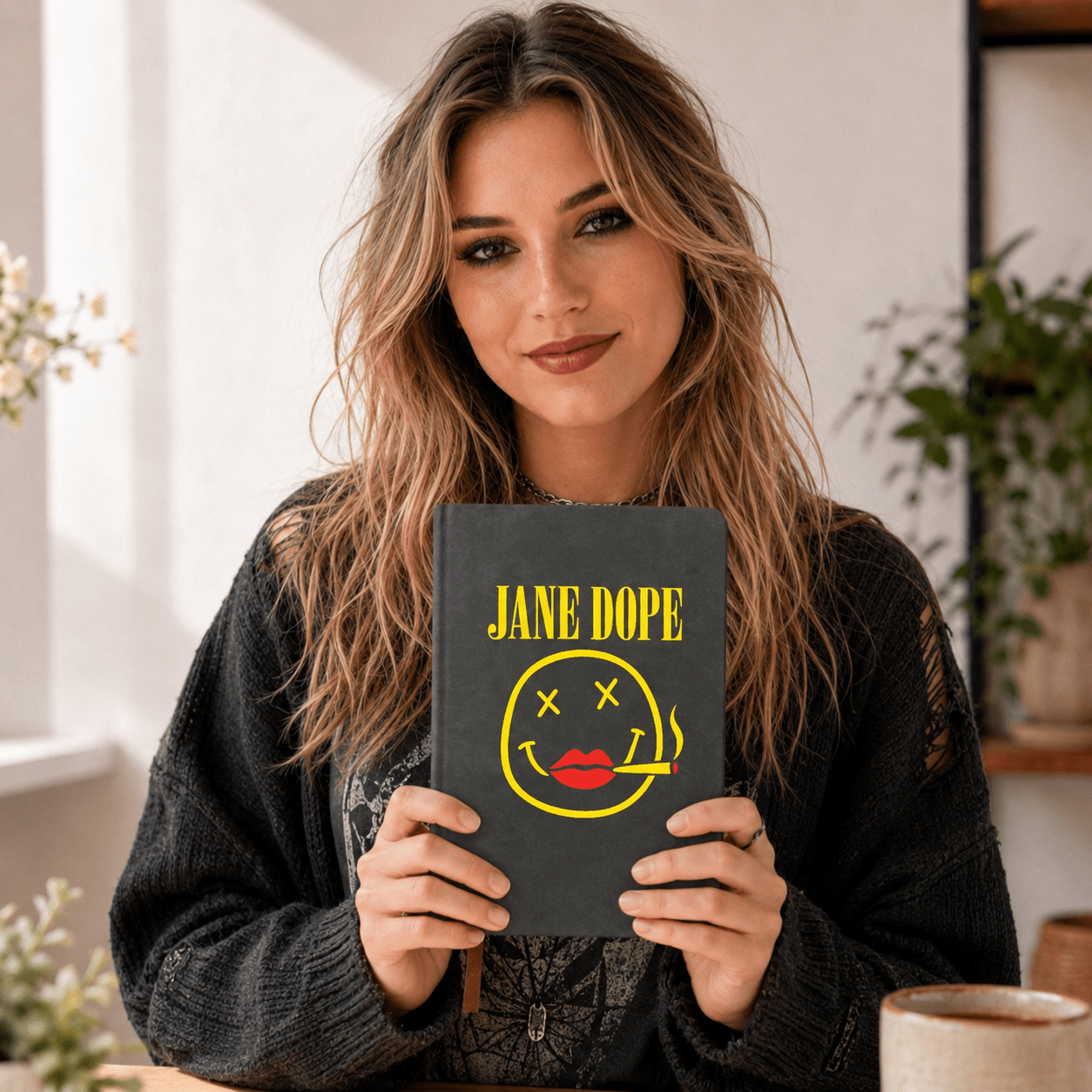 Jane Dope Nirvana Dope hardcover notebook with bold graphic print, cover view