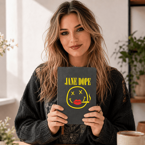 Jane Dope Nirvana Dope hardcover notebook with bold graphic print, cover view