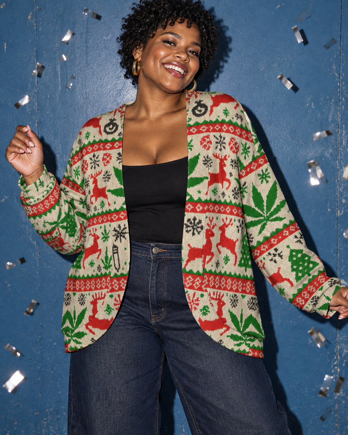 OG X-MAS Drop Shoulder Cardigan size XL front editorial fit illustration