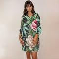 Peony & Pot Half Sleeve Mini Dress Half Sleeves V-Neck Mini Dress (D63)