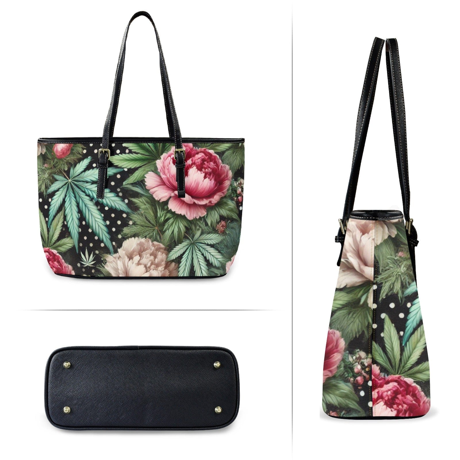Peony & Pot Leathery Large Tote Leather Tote Bag-L (F&B Printing) (1651)