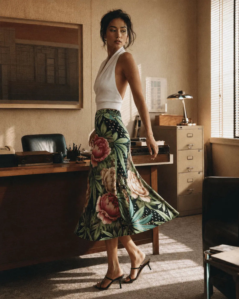 Falda midi Peony & Pot