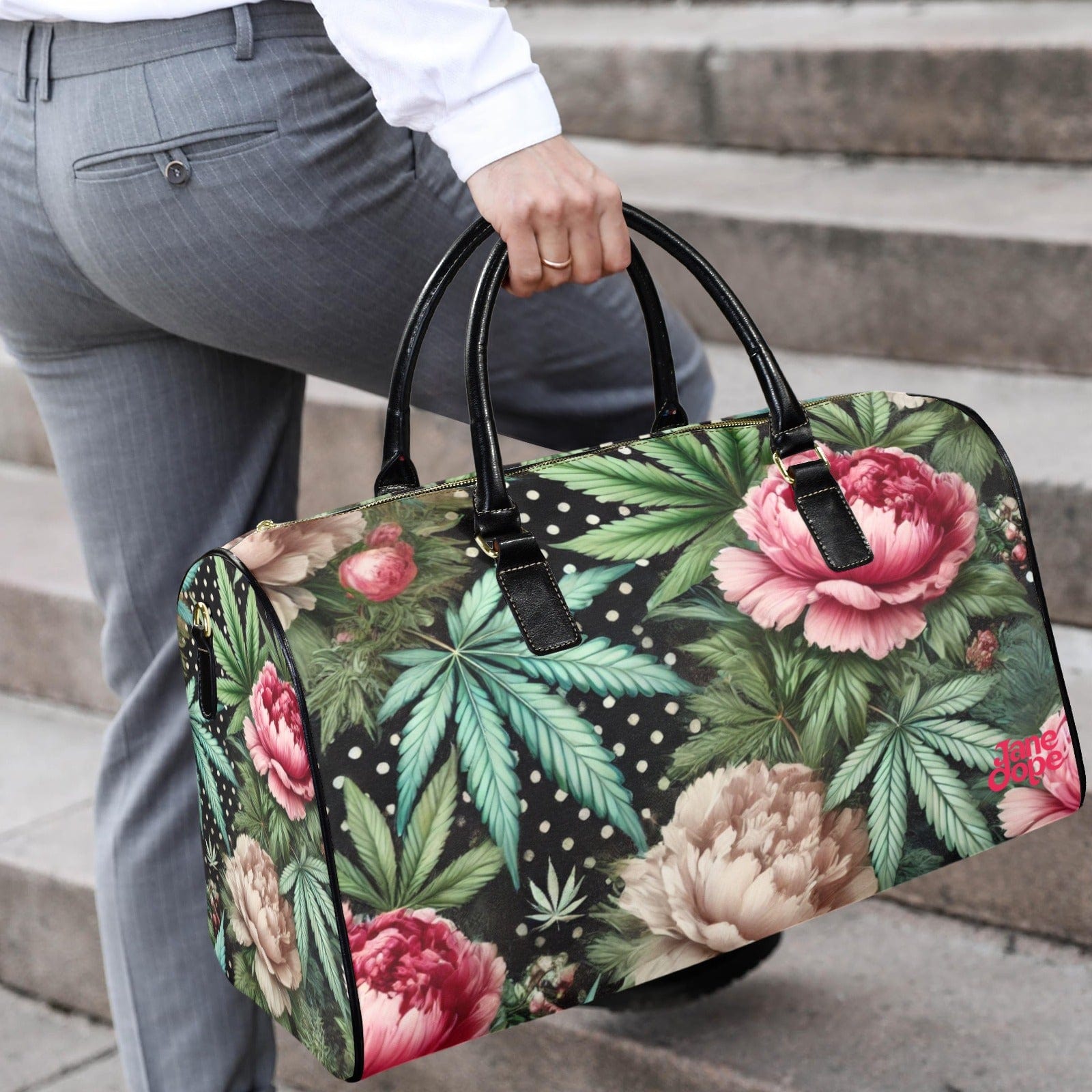 Peony & Pot XL Lux Bag - Leathery Leather Travel Bag-Large (Short Patch) (1735)