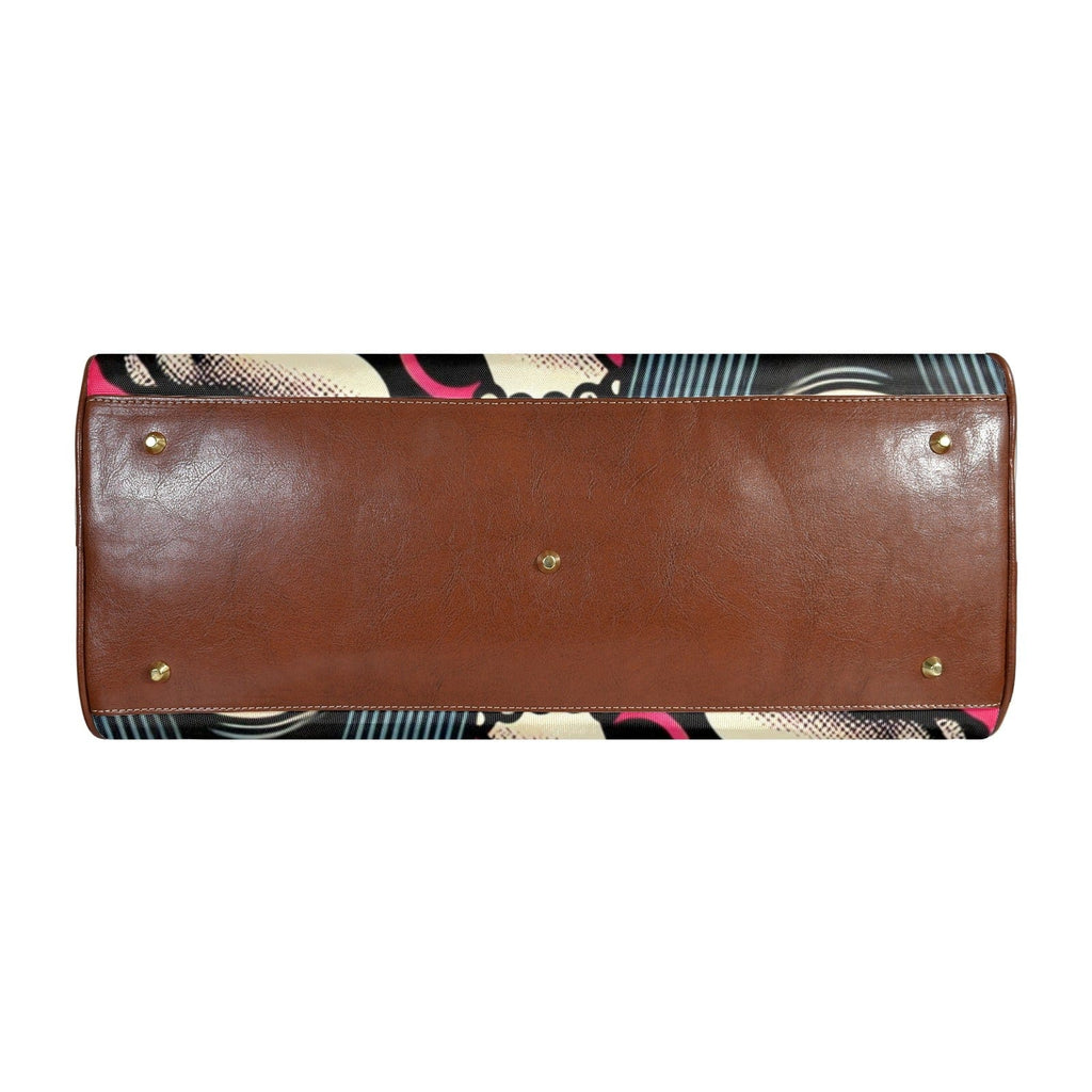 Pink leather-look travel duffel bag, base and corner detail close-up