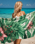 Jane Dope pink haze floral print beach towel, flat lay showing full print