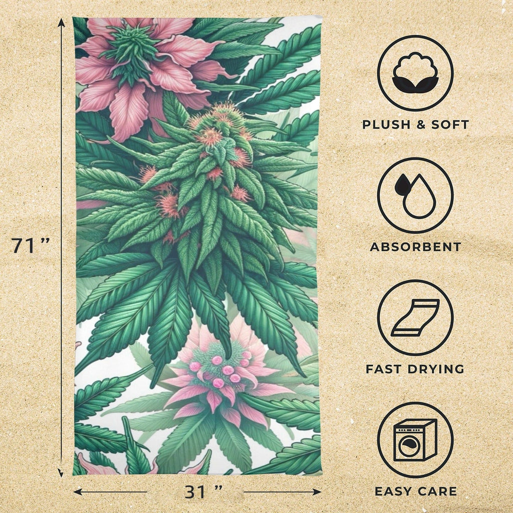 Pink haze floral print beach towel, print detail close-up