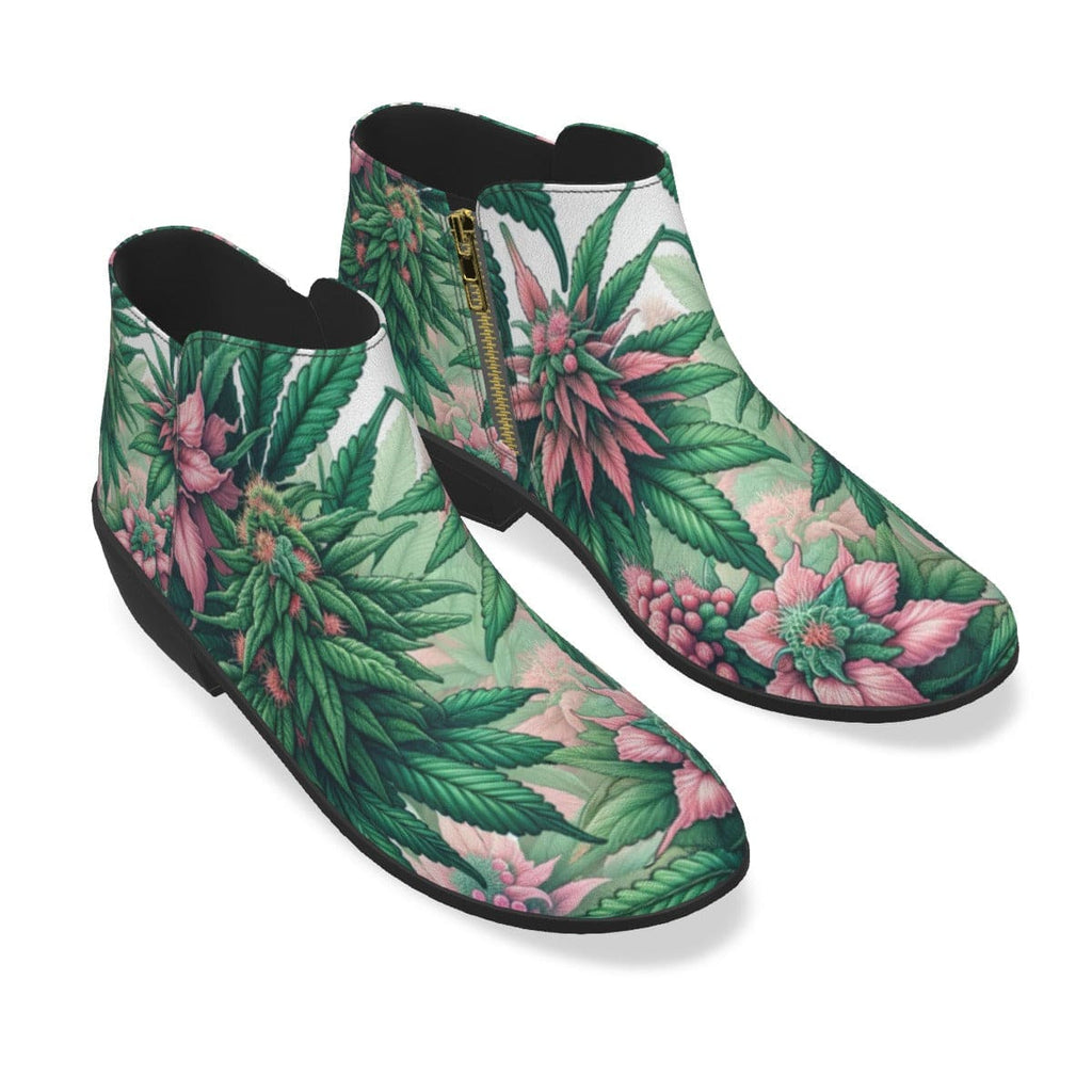 Jane Dope pink haze print vegan suede ankle booties, side view