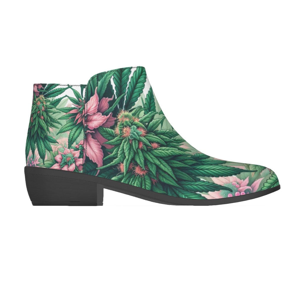 Pink haze print vegan suede ankle booties, sole detail