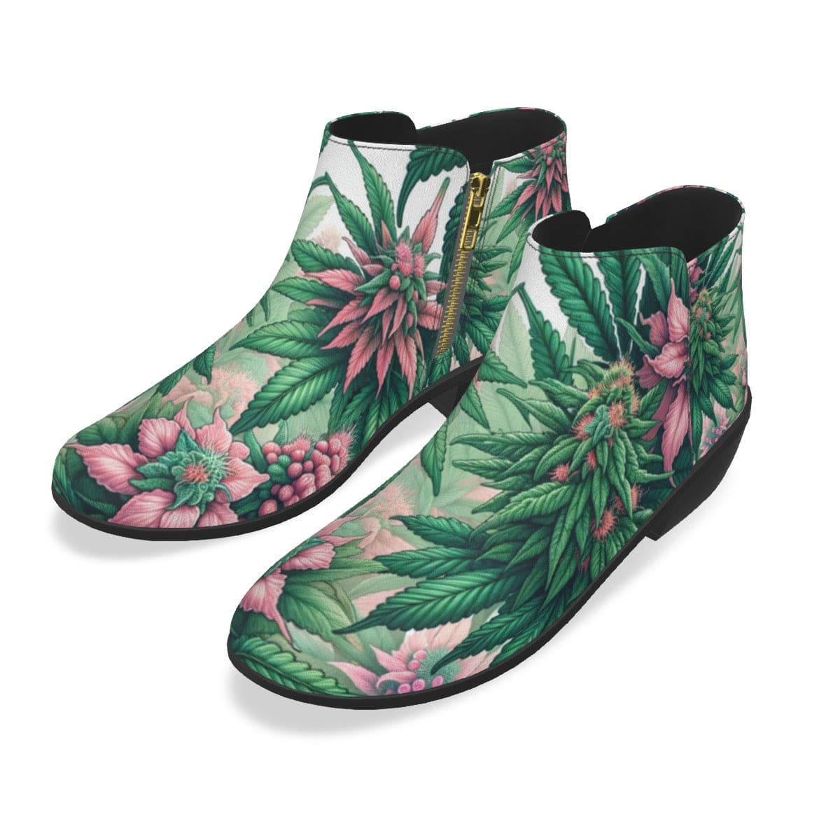 Pink haze print vegan suede ankle booties, back view