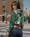 Pink haze floral print cropped hoodie, full length lifestyle shot on model