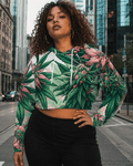 Pink haze floral print cropped hoodie, walking shot on model