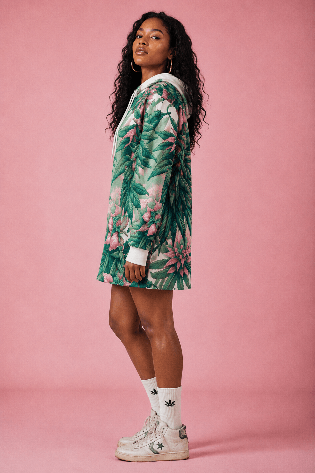 Pink Haze Hoodie Mini Dress – Oversized Floral e-joyer