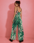 Pink haze floral print long jumpsuit, side view on model