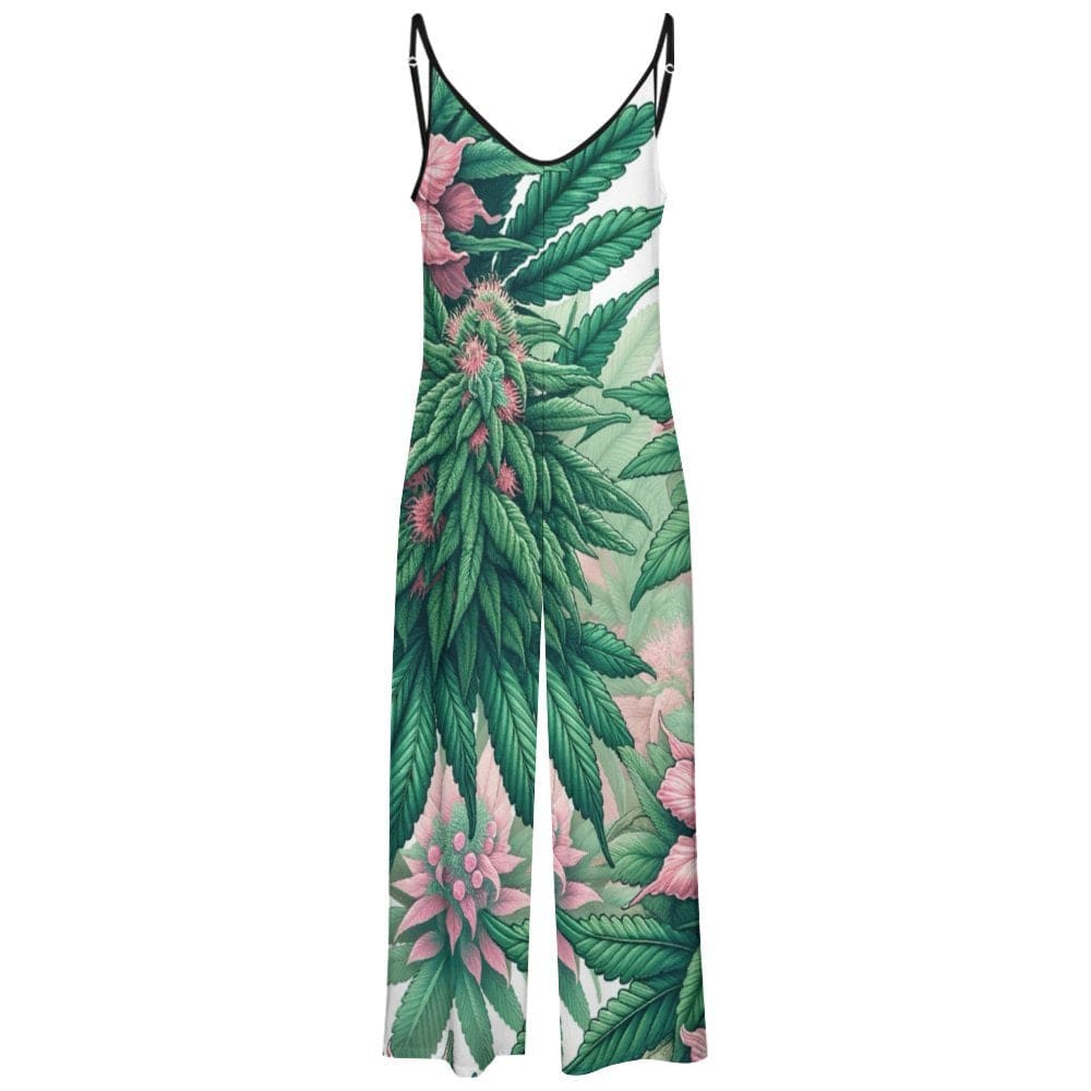 Pink haze floral print long jumpsuit, flat lay front