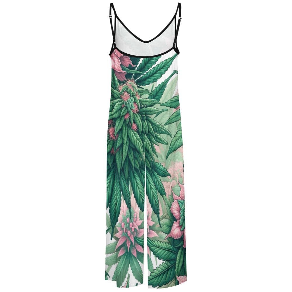 Pink haze floral print long jumpsuit, flat lay back