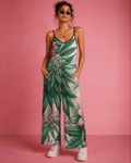 Jane Dope pink haze floral print long jumpsuit, front view on model