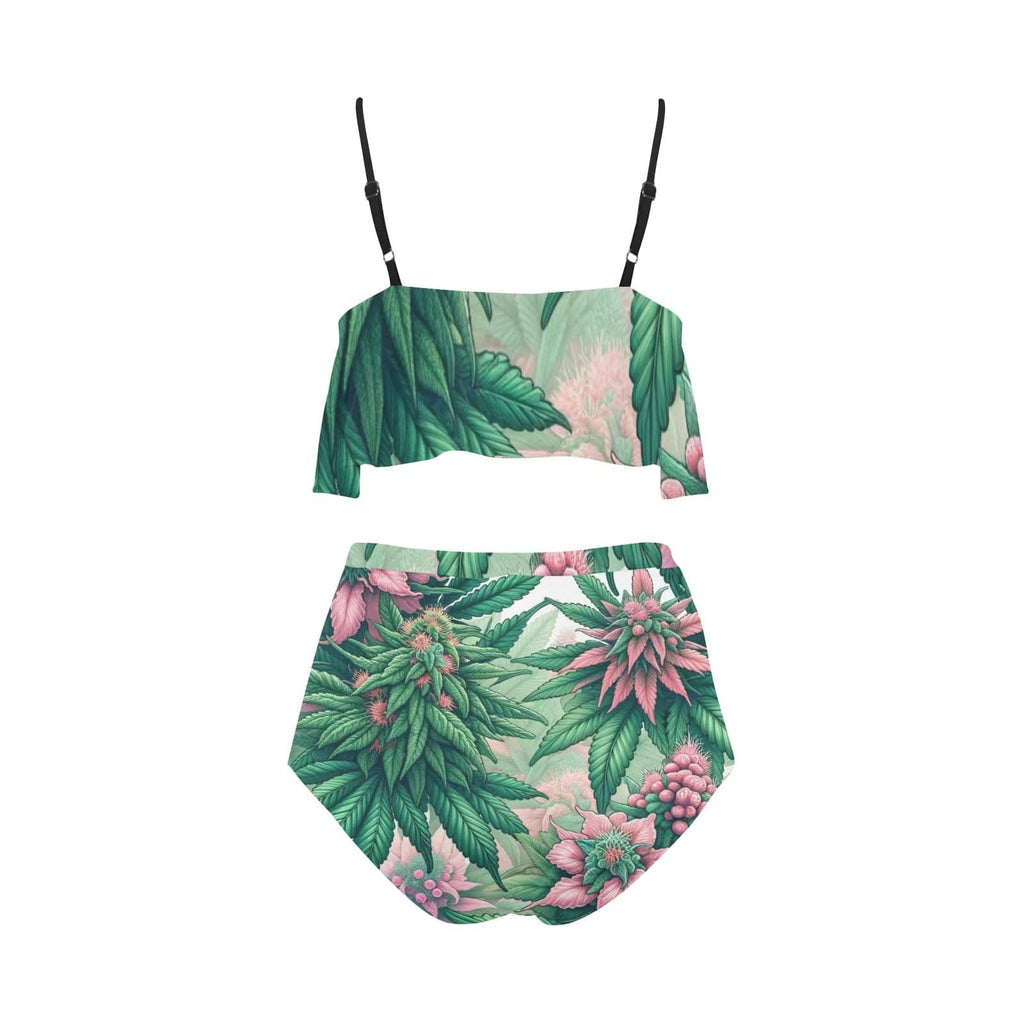 Pink haze floral print ruffle bikini, bottoms detail close-up