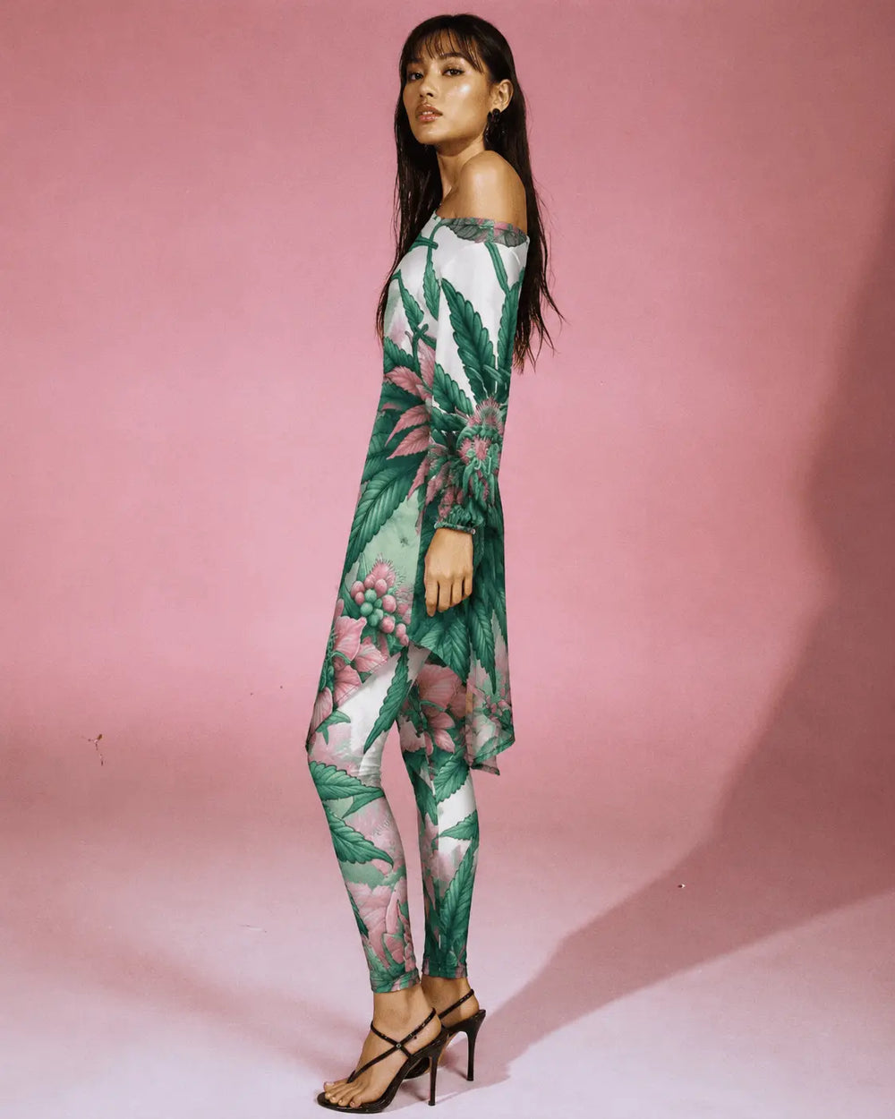 Pink Haze Off-the-Shoulder Dress & Leggings Set