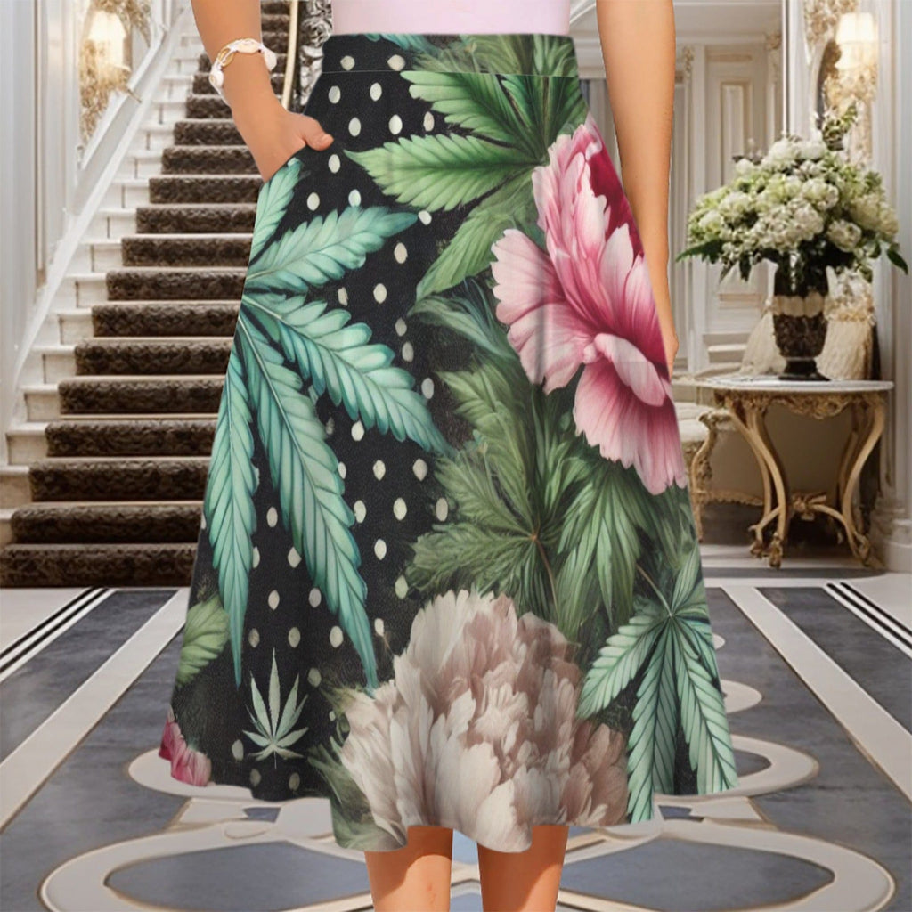 Pot and peony floral print pocket midi skirt, flat lay front