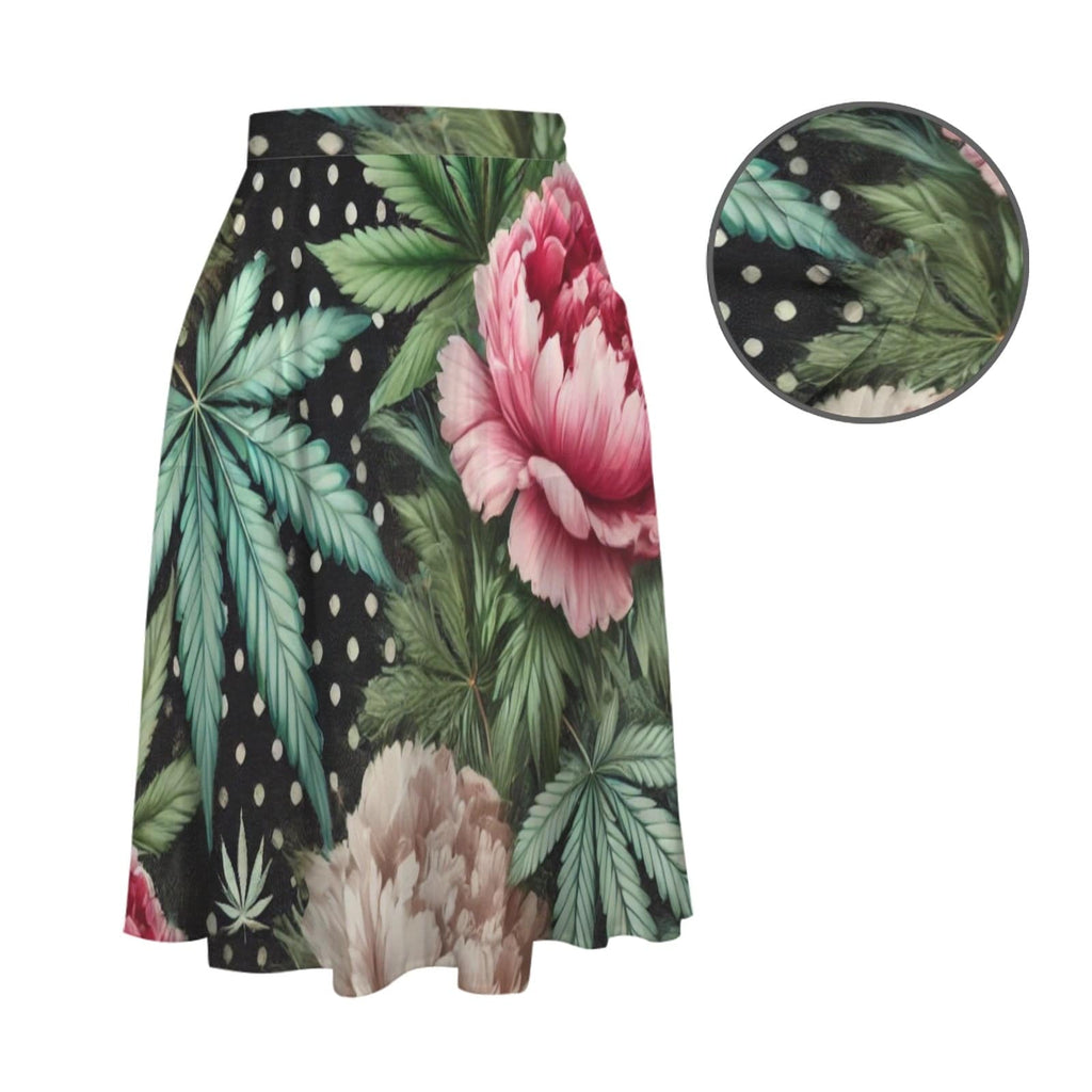 Pot and peony floral print pocket midi skirt, hem and print detail close-up