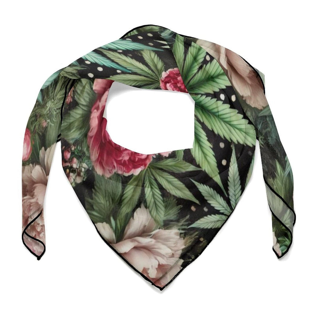 Pot and peony floral print silky scarf in white, flat lay