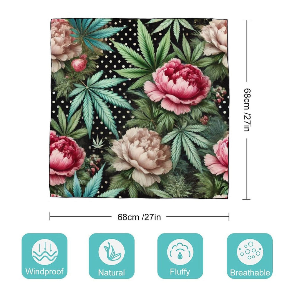 Pot and peony floral print silky scarf, folded showing colour and texture