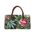 Pot and peony floral print travel duffel bag, angled product shot
