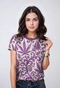 Jane Dope purple kush print women's cotton t-shirt, lifestyle front view