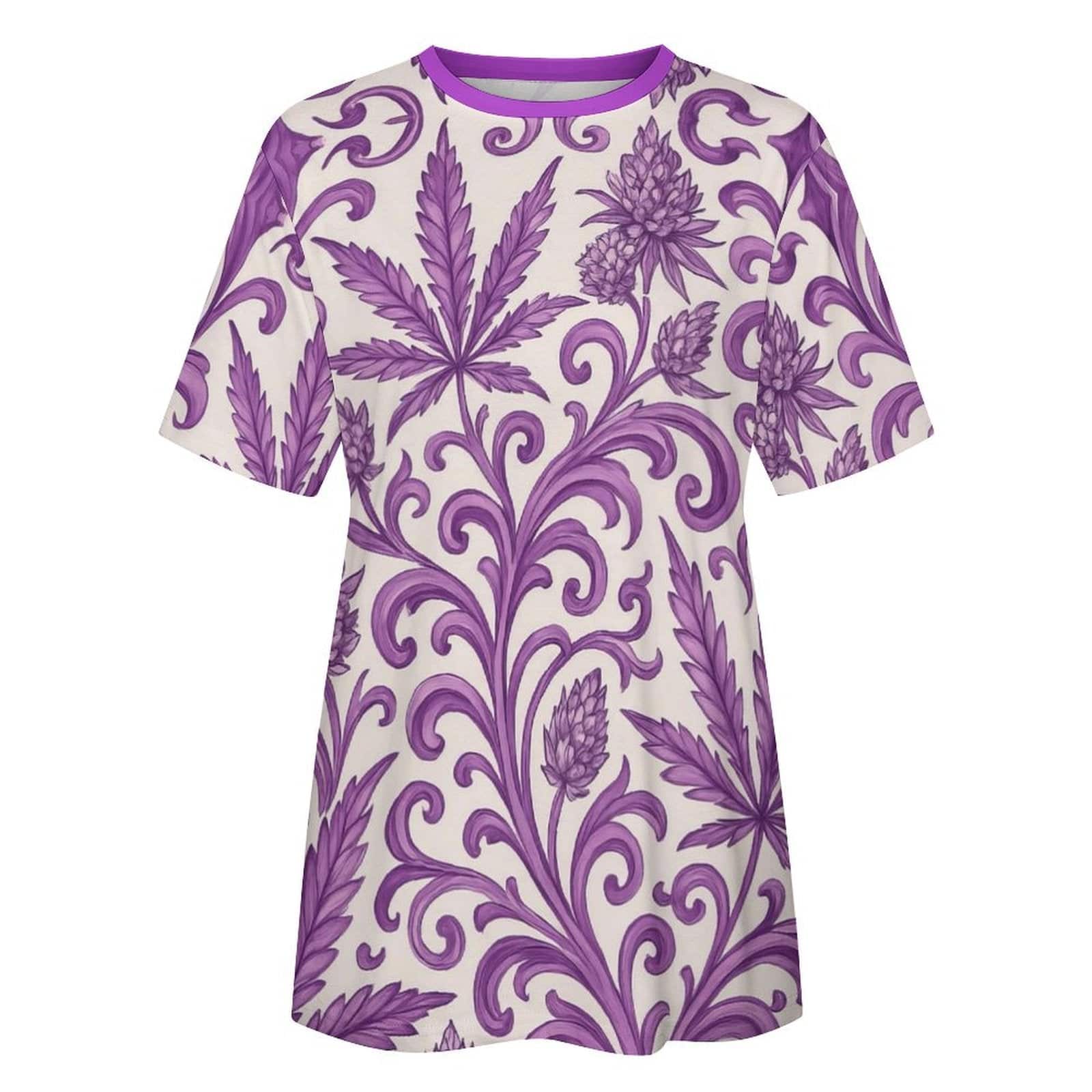 Purple kush print cotton t-shirt, back flat lay