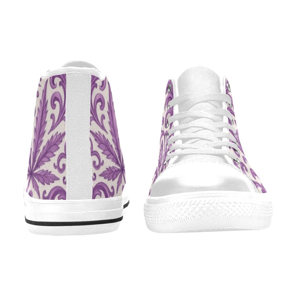 Purple kush print high top sneaker, tongue and lace detail
