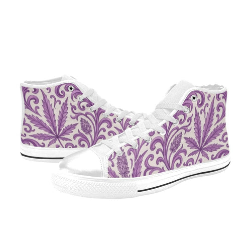 Purple kush print high top sneaker, back view