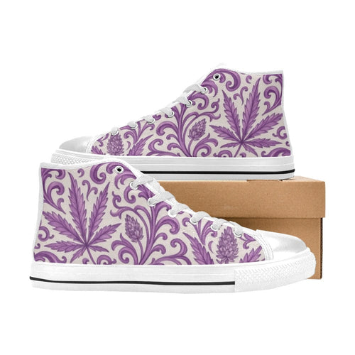 Jane Dope purple kush print women's high top canvas sneaker, side view