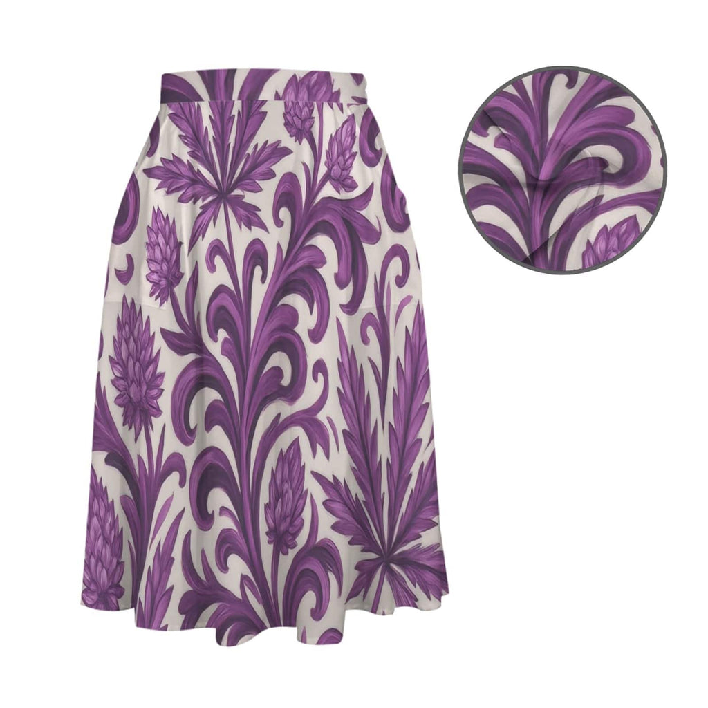 Purple kush print midi skirt, waistband and pocket detail