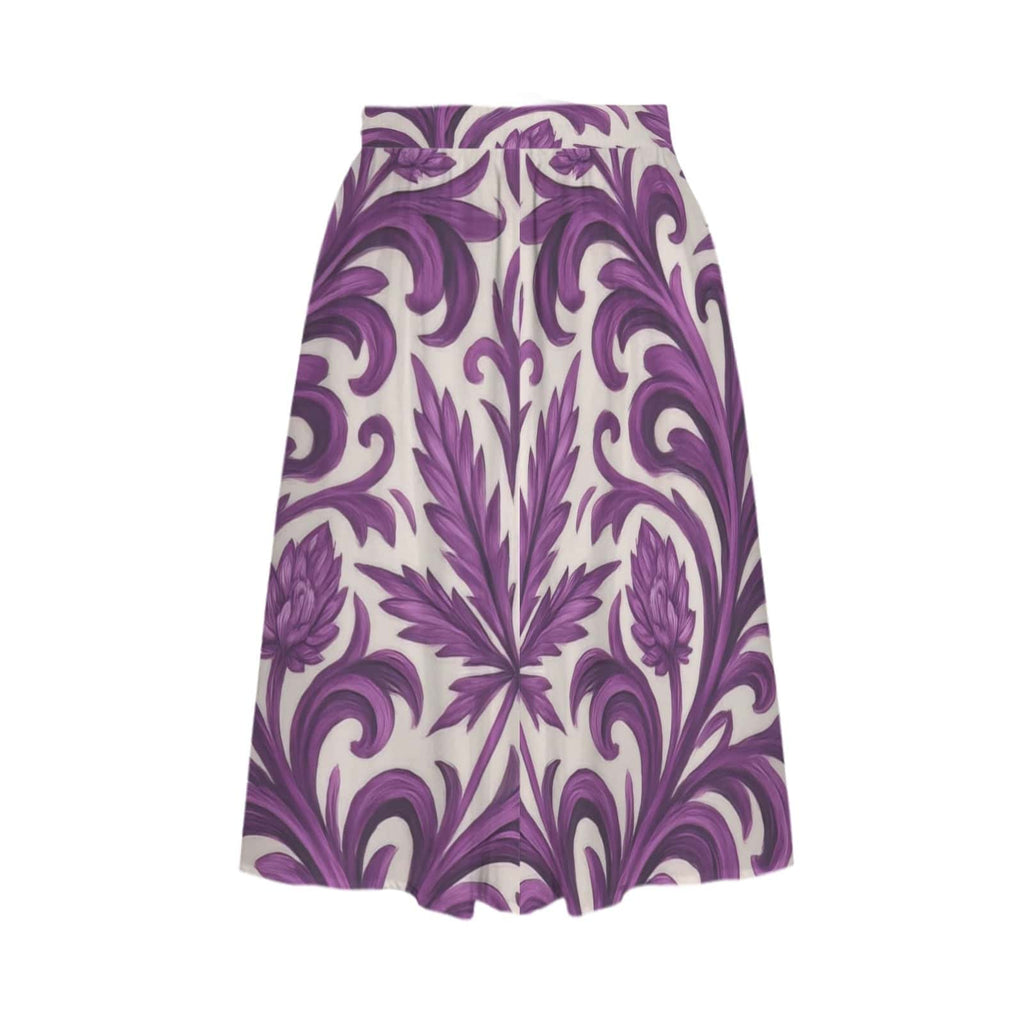 Purple kush print midi skirt, hem and print detail close-up