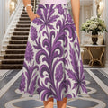 Jane Dope purple kush print elastic waist midi skirt with pockets, front view