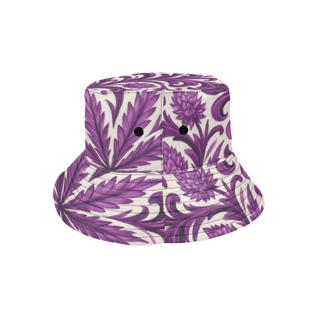 Purple kush print bucket hat, side profile view