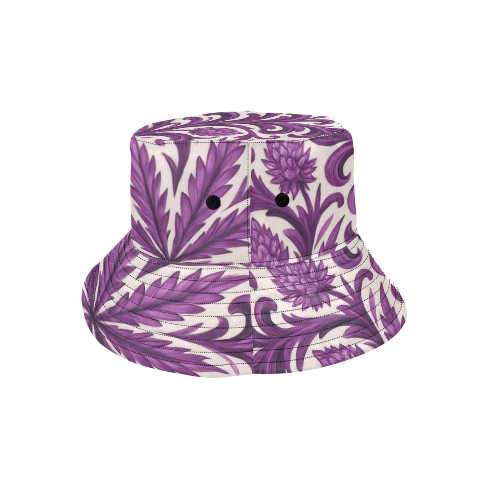 Purple kush print bucket hat, side profile view